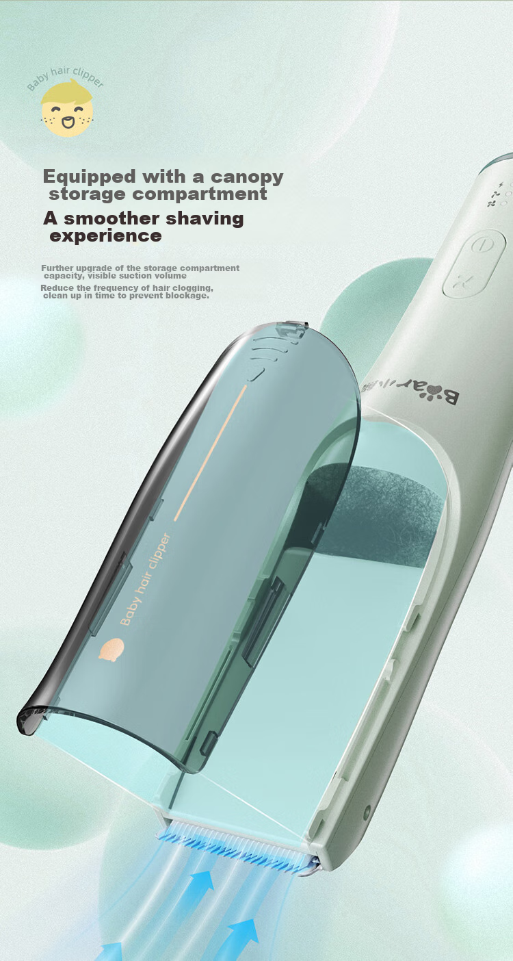 Bear Professional Baby Hair Clipper, Children's Electric Trimmer with Low Noise, Long Battery Life, Automatic Hair Suction, Fully Washable P05G1 7