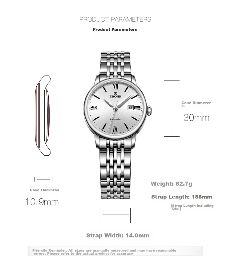 EBOHR Women's Master Series Watch, Exquisite Solid Mechanical Couple's Watch, Birthday And Holiday Gift, 36140121 10