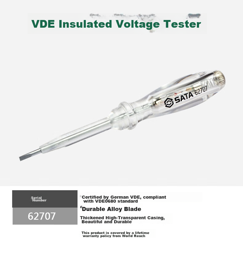 SATA 62501 Advanced Voltage Tester Pen with Stand And Neon Tube, Screwdriver, 145mm 19