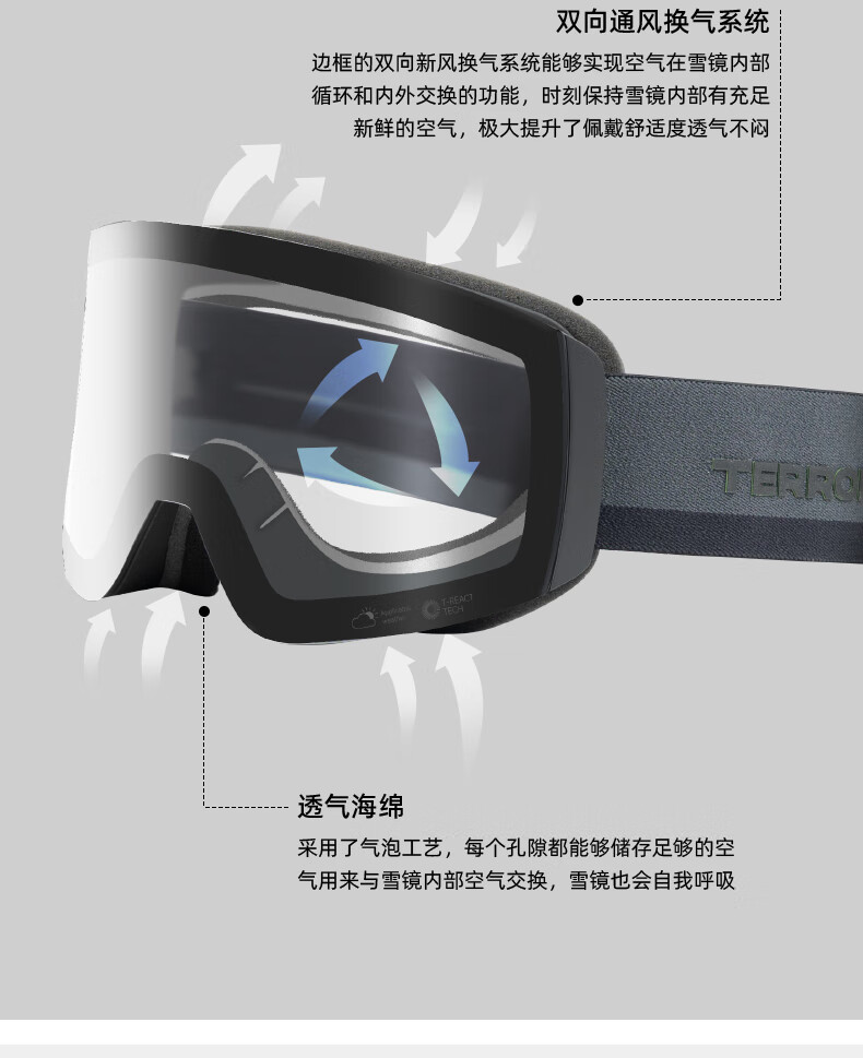TERROR Ski Goggles with Photochromic Lenses, Double-Layer Anti-Fog Snow Goggles with Magnetic Attachment 9