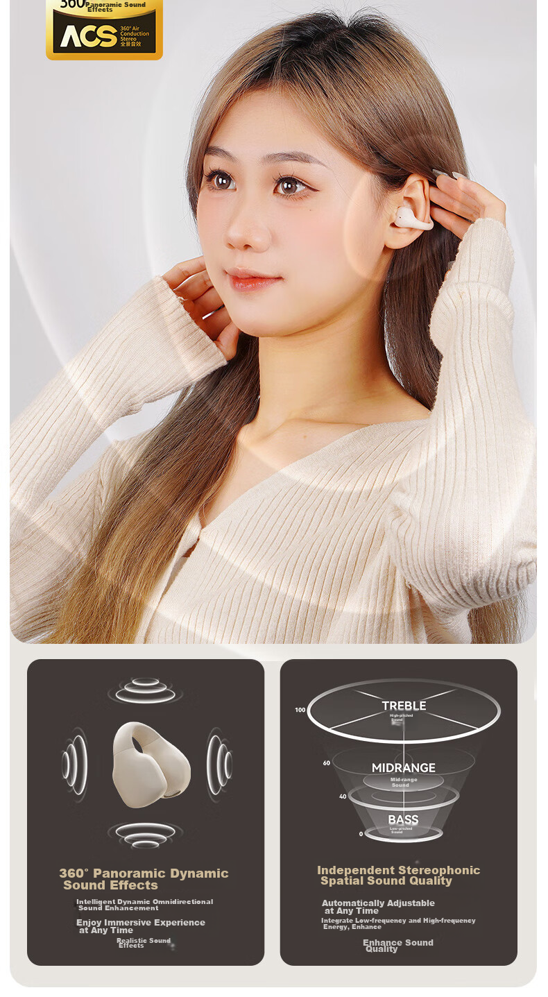 Lanshidun Bluetooth Headphones, Bone Conduction Concept Clip-On Wireless Open-Style Non-In, Sports Running Cycling Waterproof, Directional Sound Transmission ENC Calling Noise Reduction, Black 5