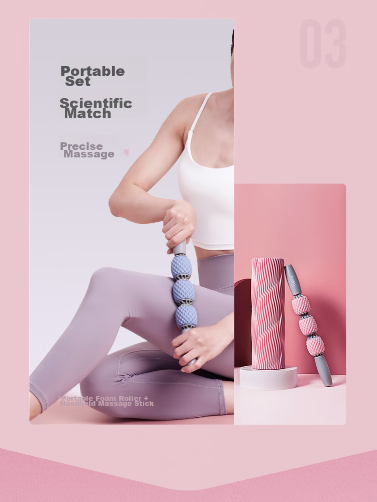 Keep Foam Roller Massage Stick, Muscle Relaxation Massager, Spiked Yoga Column, Fitness Training Combination Version, Pink Sand Color 11
