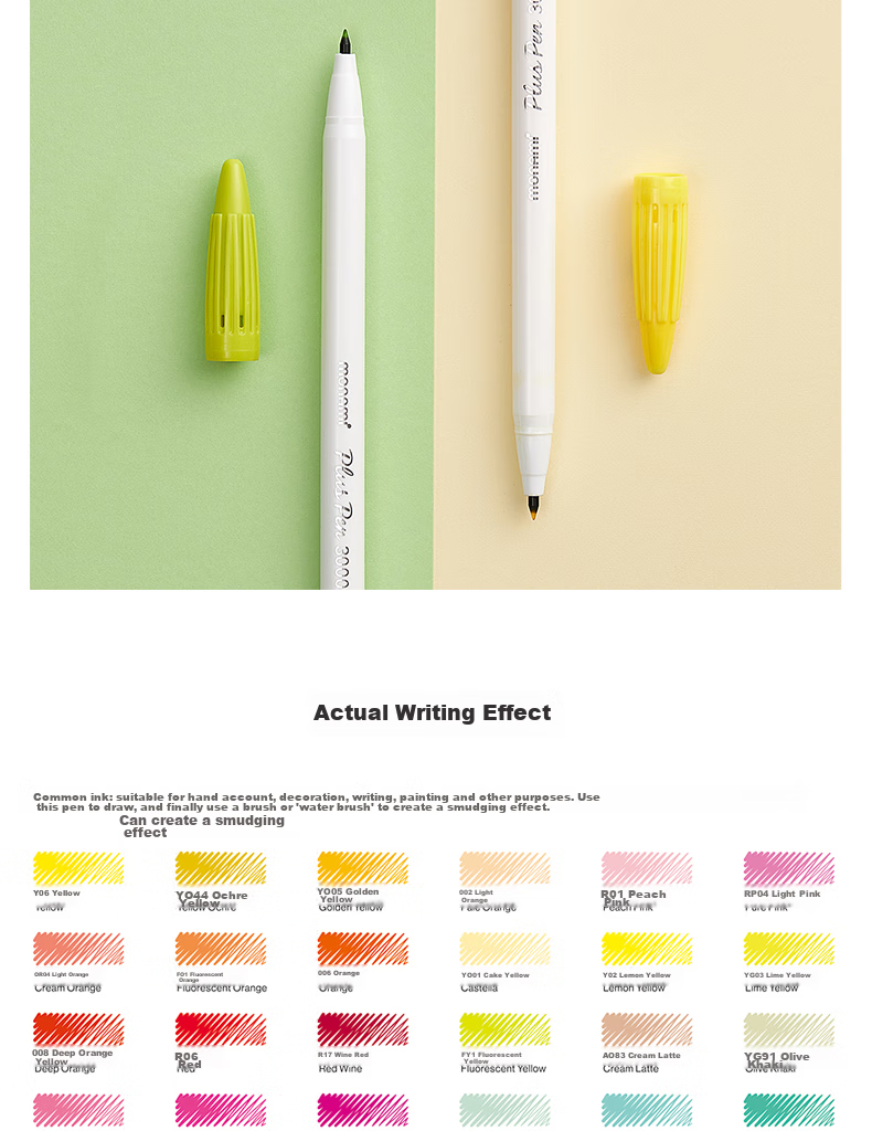 Monami New P3000 Fiber Pen, Water-Based Pen, Colorful Gel Pen Set, Watercolor Pen, Outline Pen, Journaling Pen, Soft 12 Colors 04009Z12-S Watercolor Pe 8