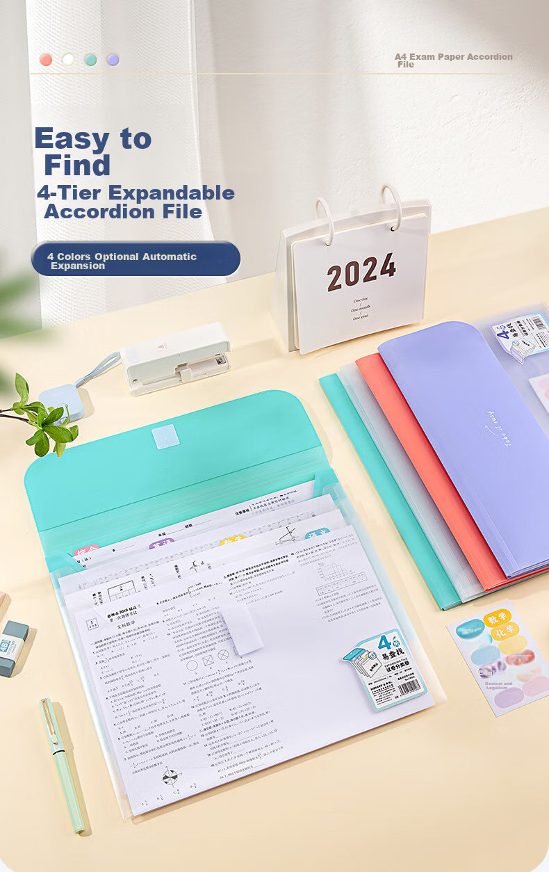 Jindeli 4-Stage Easy-To Exam Paper Classification Folder, A4 Landscape Accordion File, Large Capacity Student Book Storage, Document Organizer, Study Material Holder, Tutoring Bag with 8 Subject Stickers, Blue FM04L 1