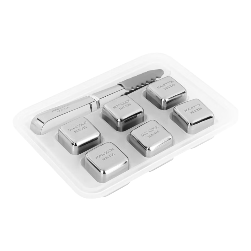 Maxcook (MAXCOOK) 316 Stainless Steel Ice Cubes Ice Pellet Ice Tray Mold 6 Pieces + Silicone Ice Tongs + PP Box MCPJ0924