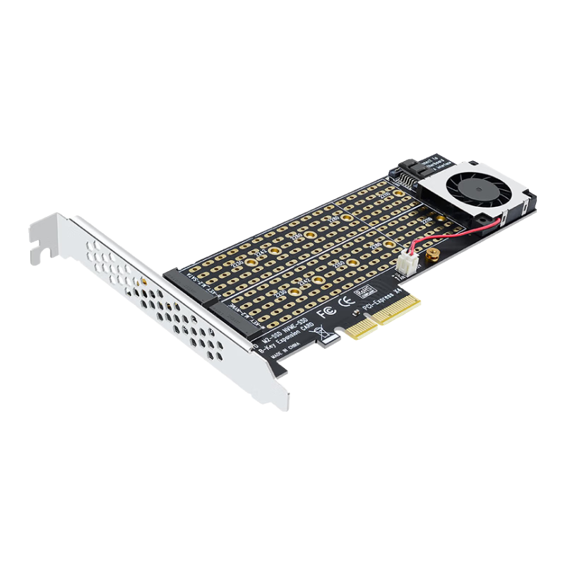 EB-LINK PCIe 4.0 X4 to M2 Expansion Card, NGFF Dual-Channel M.2 Interface, NVMe/SATA Dual-Protocol Adapter Card, SSD Dual-Bay with Fan Cooling