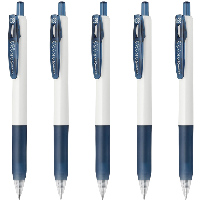ZEBRA Gel Pen, 0.38mm Bullet Tip, Push-Button Signing Pen, Large Capacity Rollerball Pen for Students And Office Use, JJXZ15W, Blue-Black, Pack of 5