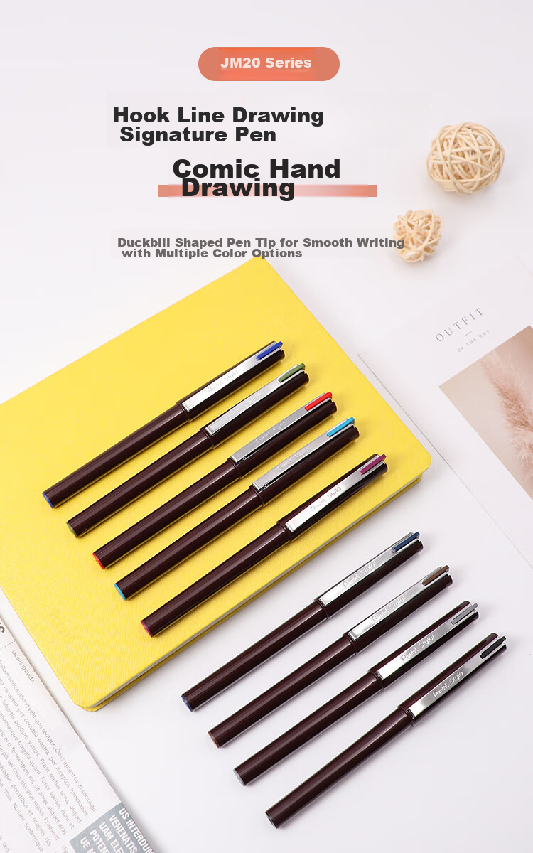 Pentel JM20-AE Duck-Billed Pen, Drawing Pen, Comic Pen, Sketching Pen, Line Drawing Pen, Business Signature Pen, Brown Barrel with Black Ink, 12 Pens/box 1