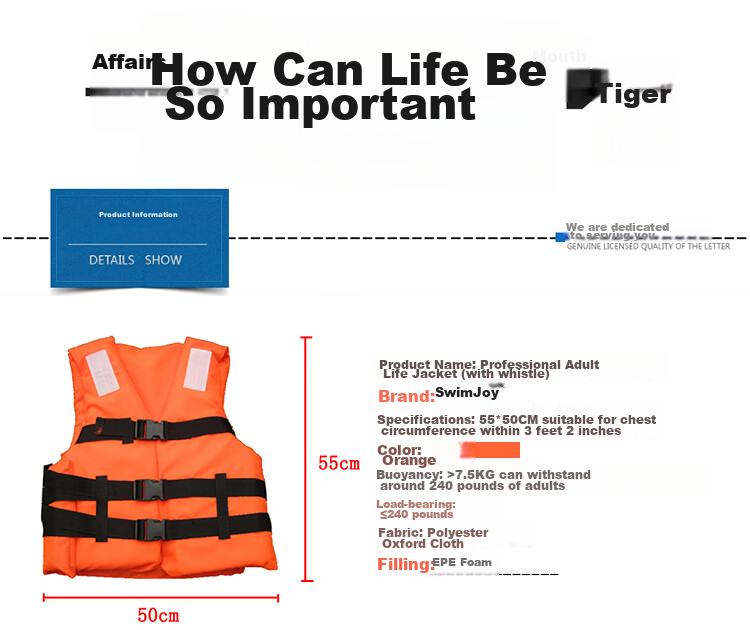 Yonglebao Adult Life Jacket with Safety Buckle, Swimwear with Whistle, Reflective Strips, Outdoor Flood Prevention And Emergency Rescue 2