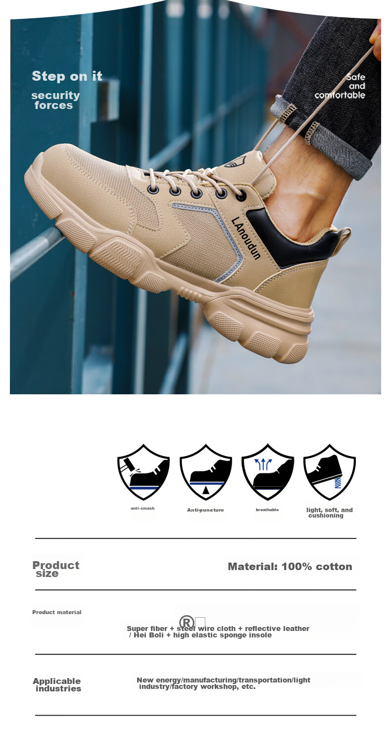 Lanoudun Safety Shoes for Men, Breathable, Lightweight, Soft-Soled, Comfortable, Steel Toe Cap, Anti-Smashing, Anti-Puncture, Safety Work Shoes DL232 Size 44 4