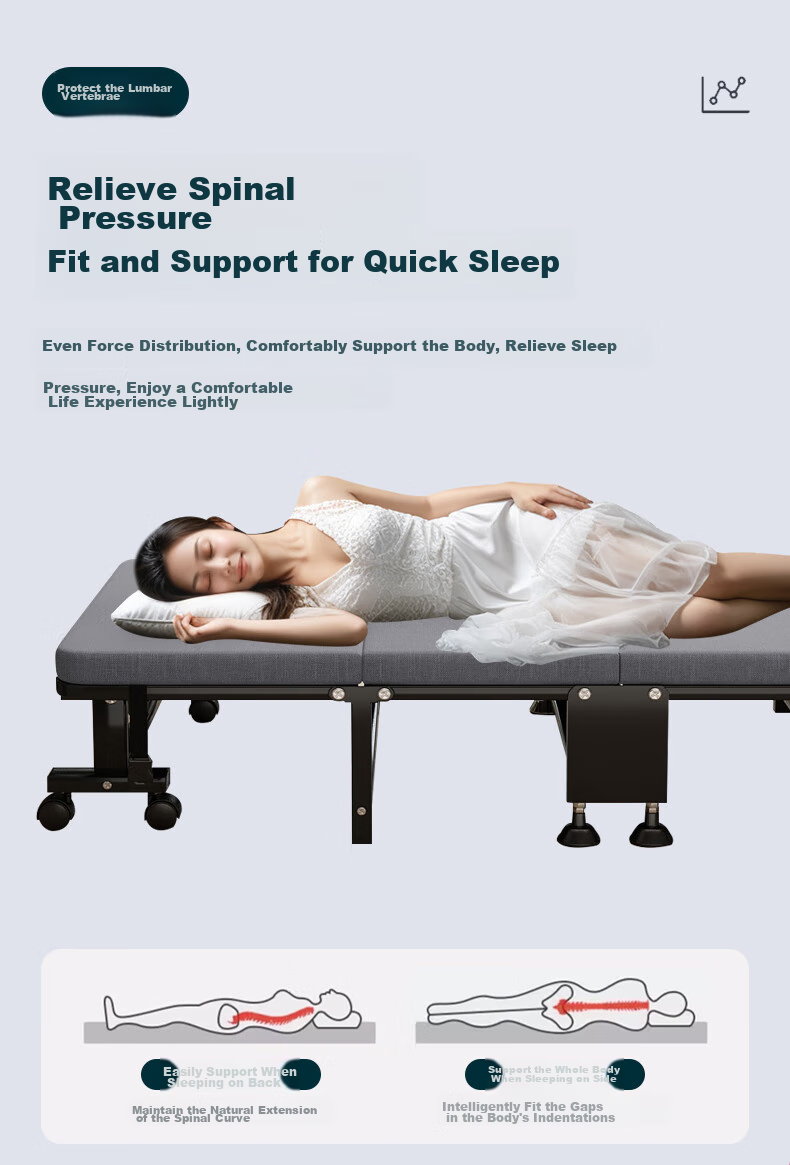 Quanpinwu Folding Bed, Single Bed for Office Nap, Four-Fold Bed for Home Use, Simple Bed, Hospital Accompanying Bed, Nap Essential 2