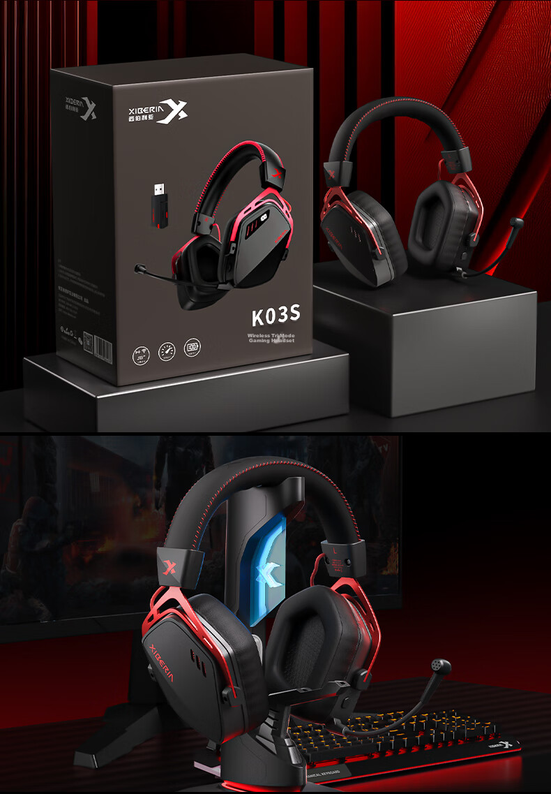 XIBERIA K03S Quad-Mode Gaming Headset with Visual Battery Indicator, Bluetooth Wireless Over-Ear E-Sports Triangular Sound Positioning Warrior Black [Recommended by Xiaodingdang] 18