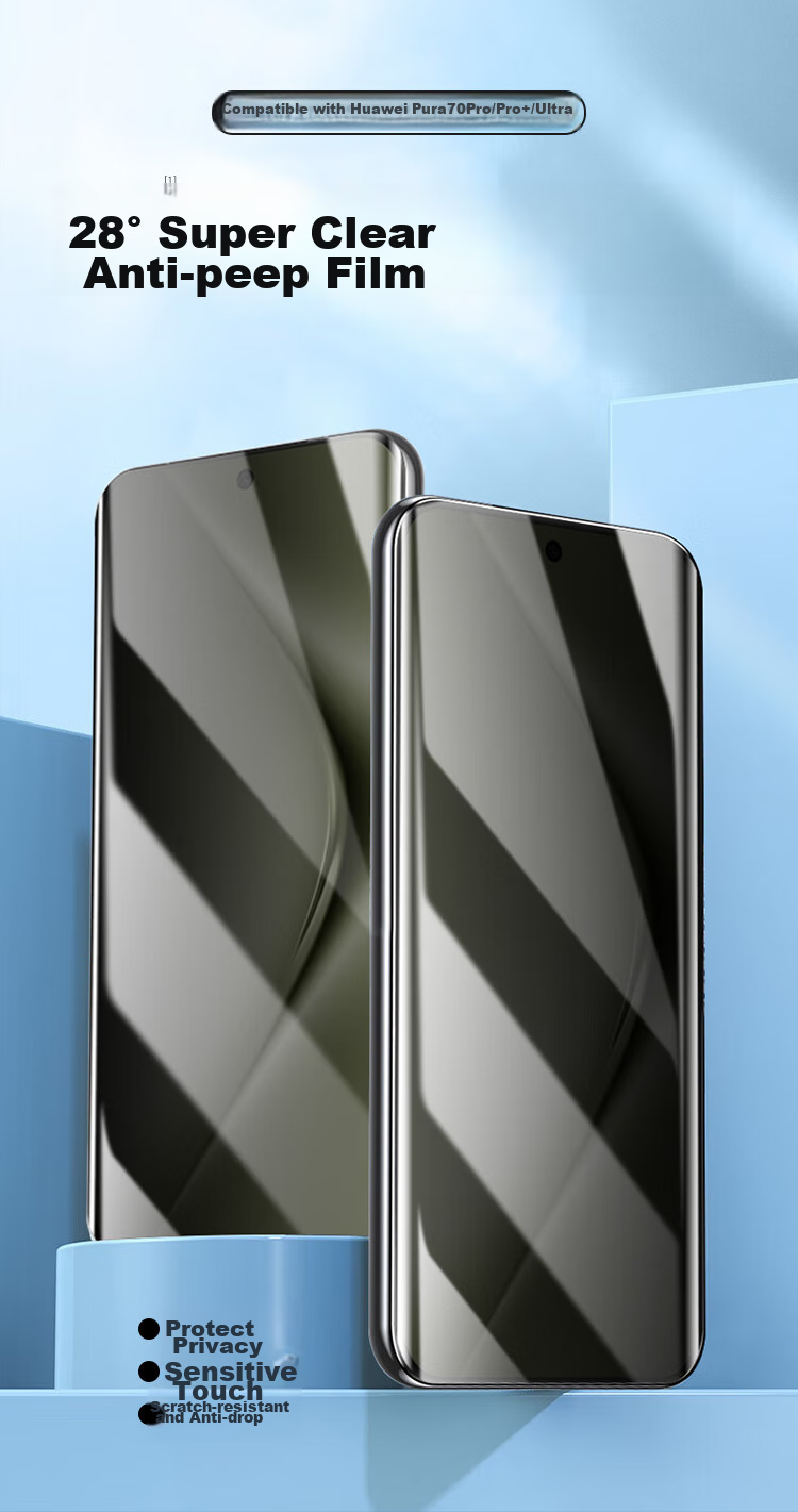 Kulefeng [Kunlun 28° Privacy Screen Protector] for Huawei Pura70Ultra Tempered Glass Film, HUAWEI P70Pro/+ Phone Anti-Peeping Privacy Protection Film, Ultra-Thin Shatterproof 3