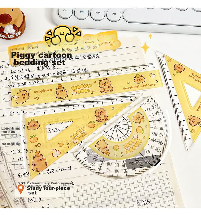 KALRENCAT Stationery Student Exam Drawing Ruler Set: 15cm Straight Ruler + 2 Triangular Rulers + Protractor, 4-Piece Set Recommended for Middle And High School Exams, National Day And Mid-Autumn Festival Gift, Blue 3