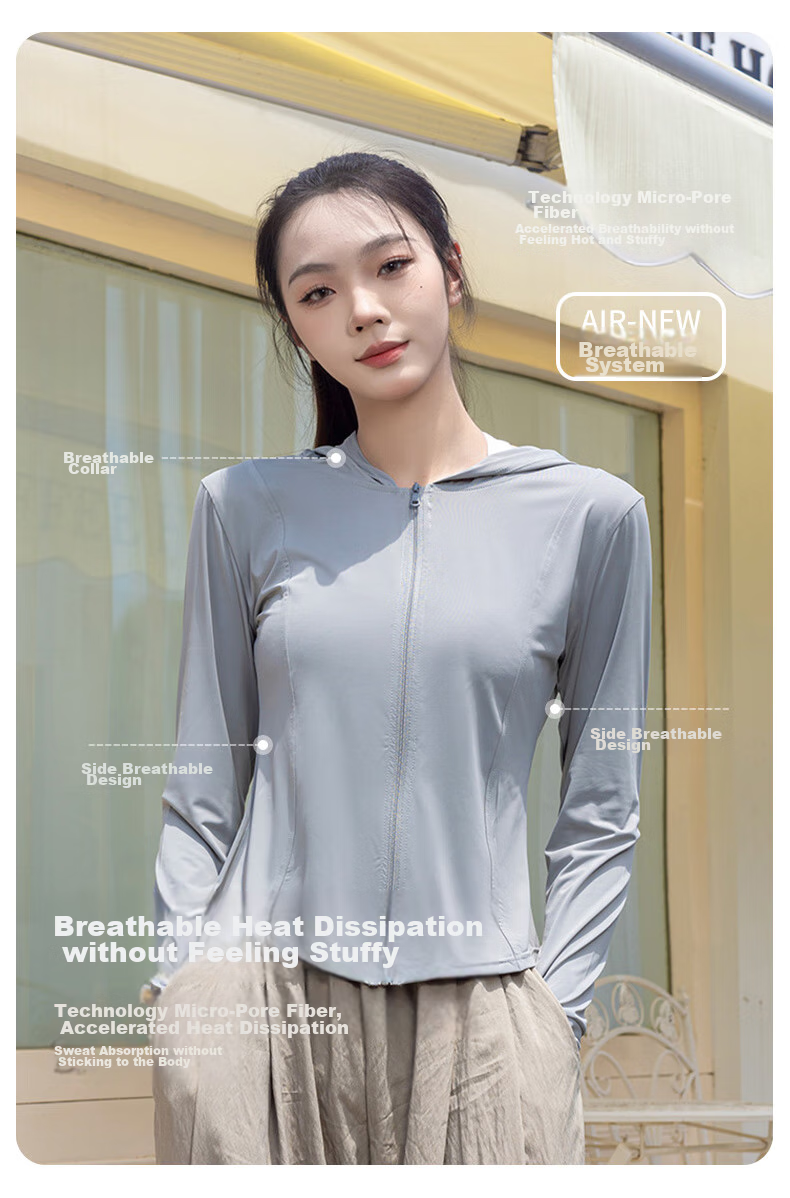 FitonTon Women's Sun Protection Jacket, Summer Outdoor Cycling Short Hooded Slim Sun Protection Shirt, Ice Silk Feel Thin Style, Sunshade, Same As The Style Worn by The Sun Sisters 5