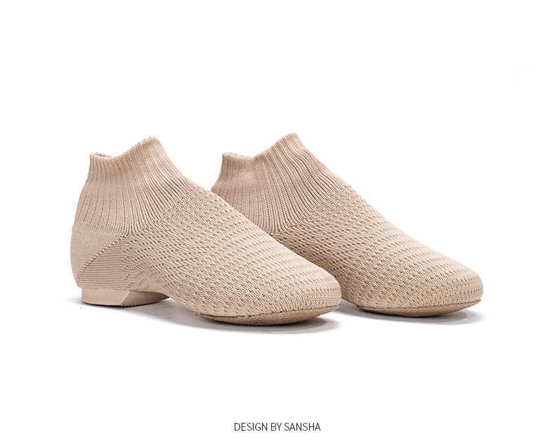 Sansha Jazz Dance Shoes, Flyknit Upper, Modern Dance Shoes, Low-Heel Teacher Shoes, Yoga Practice Shoes, Light Brown, Size 40 11
