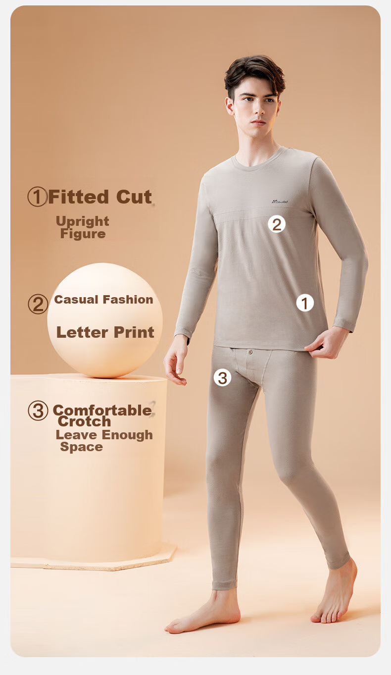 Fenteng Men's Thermal Underwear Autumn Winter Lightweight Stretch Basic Set Top and Bottom 6