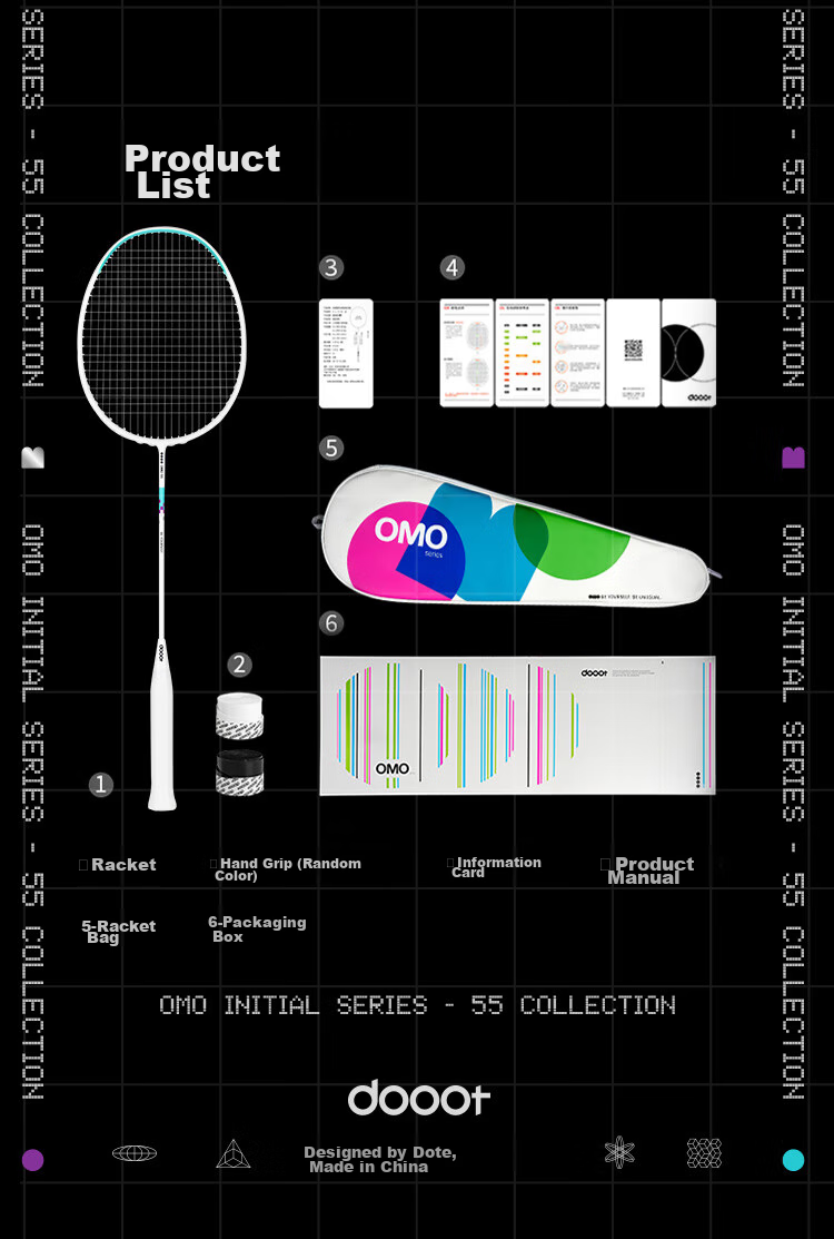 Dooot Badminton Racket, Single Racket OMO55, Ultra-Light 4U, Full Carbon Fiber, Durable, Adult Professional Training Racket 7