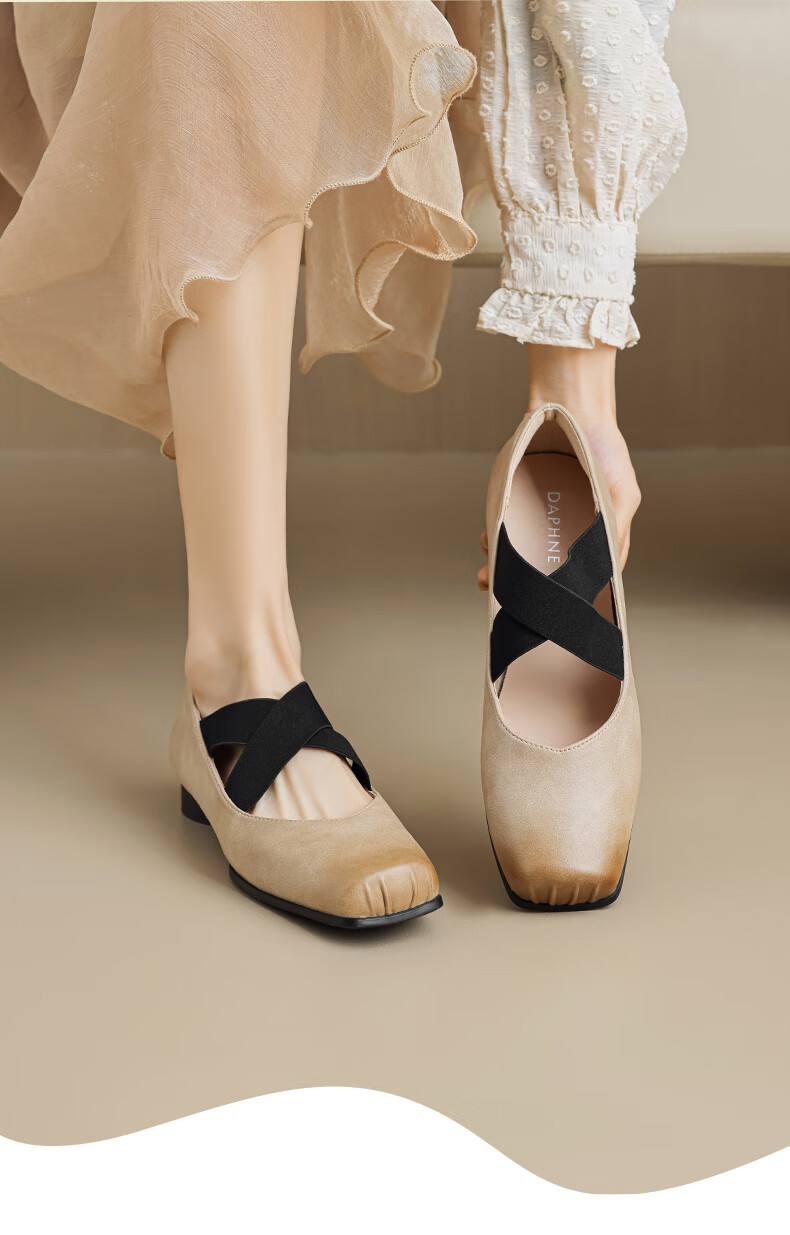 Daphne Ballet Flats for Women, Lace-Up, Slip-On, Pig Nose Sandals, Leather Shoes, Chunky Heel French Mary Jane Shoes, Suitable for Wearing with Dresses 1