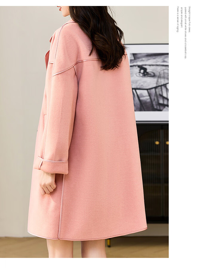 Dme Ladies Daily Autumn Winter Blazer Collar Straight Shoulder Drop Double-Breasted Double-Faced Wool Trimmed Mid-Length Coat for Women 2