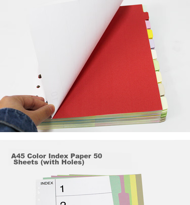 Elifo Page Separators, Index Dividers, Classification Paper, Loose-Leaf Paper for Indexes, Paper Plastic Digital English Three-Hole Binders [With Holes], 10 Colors, 50 Sheets Per Pack 6