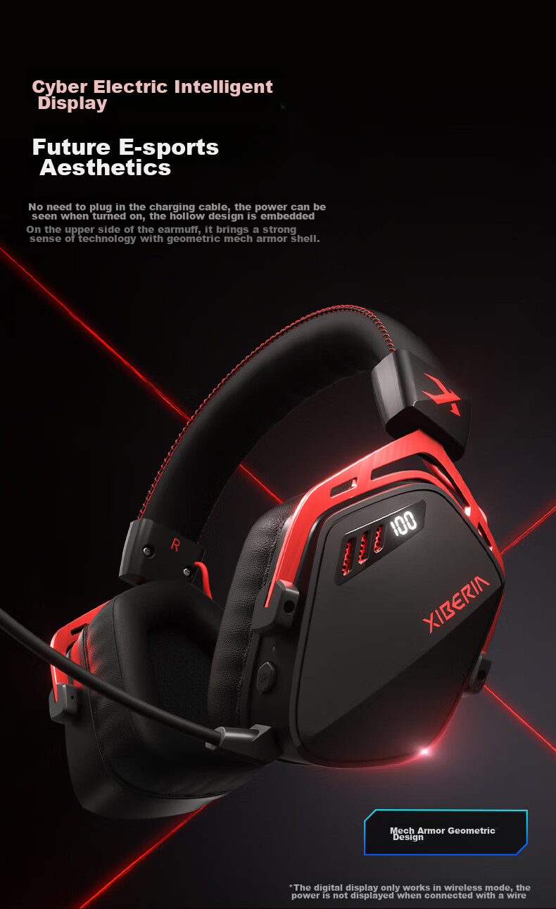 XIBERIA K03S Quad-Mode Gaming Headset with Visual Battery Indicator, Bluetooth Wireless Over-Ear E-Sports Triangular Sound Positioning Warrior Black [Recommended by Xiaodingdang] 6