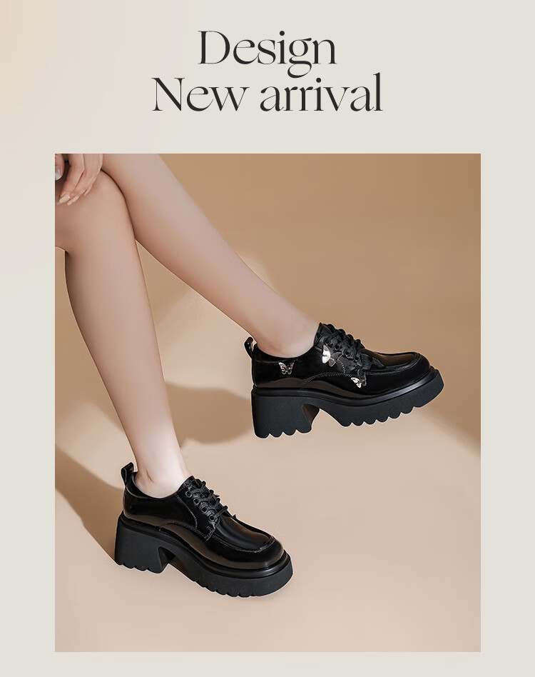 DAPHNE Thick-Soled Loafers for Women, Comfortable Versatile Shoes to Match Dresses, British Style Leather Shoes for Women, Glossy Black, Size 37 3