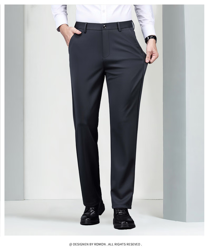 ROMON Elastic Shape-Retaining Casual Pants Men's Business Straight-Leg Sports Work Pants Wrinkle-Resistant Suit Trousers for Young and Middle-Aged Men 15