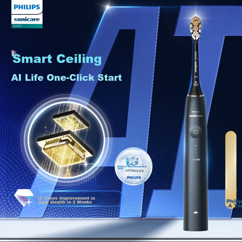 PHILIPS Diamond Ai Electric Toothbrush, One-Touch Ai Automatic Adjustment, Five Smart Sensing Chips, Ai Intelligent Premium Brush Head, HX9996-13 Pink