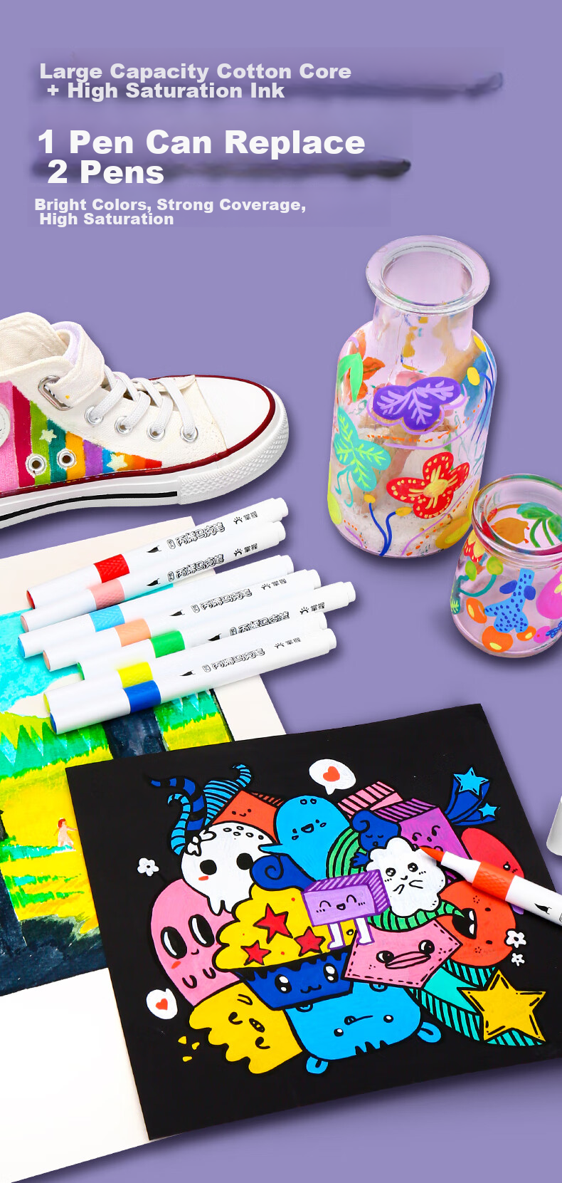 GRASP Acrylic Markers, 60 Colors, Soft Tip, Large Capacity, Stackable, Watercolor Pens, Skin-Friendly, Washable, Drawing Brushes, Children's Doodle Painting DIY, Birthday Gift for Boys And Girls 4