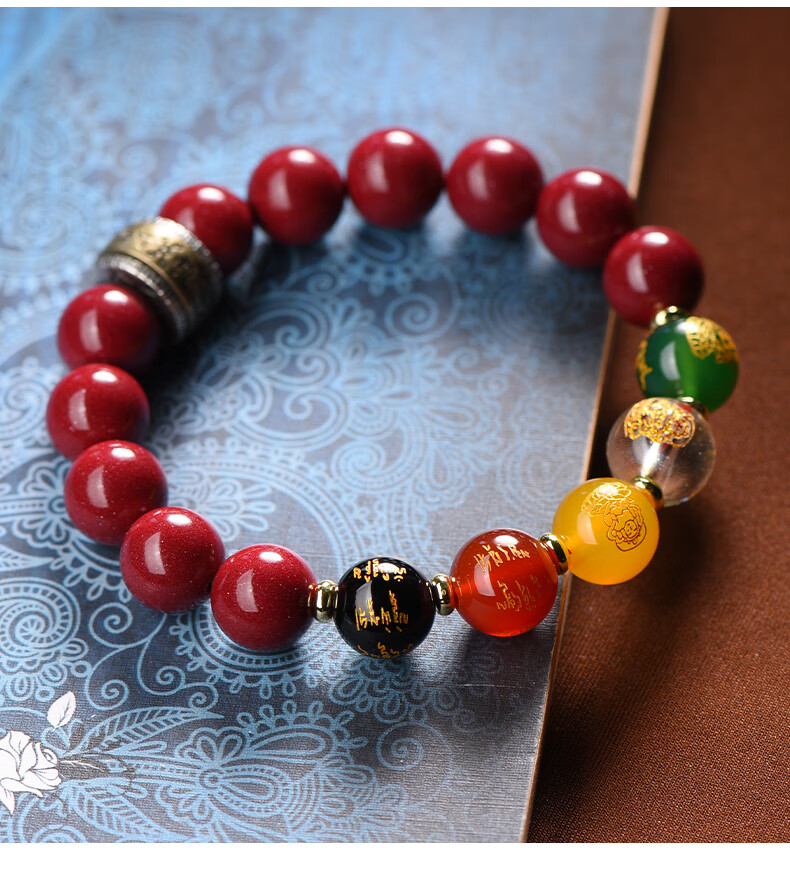 Li Jueming Cinnabar Bead Bracelet Five-Way Wealth God Bracelet Lucky Beads Unisex Purple Gold Sand Crystal Agate Zodiac Year Gift 12