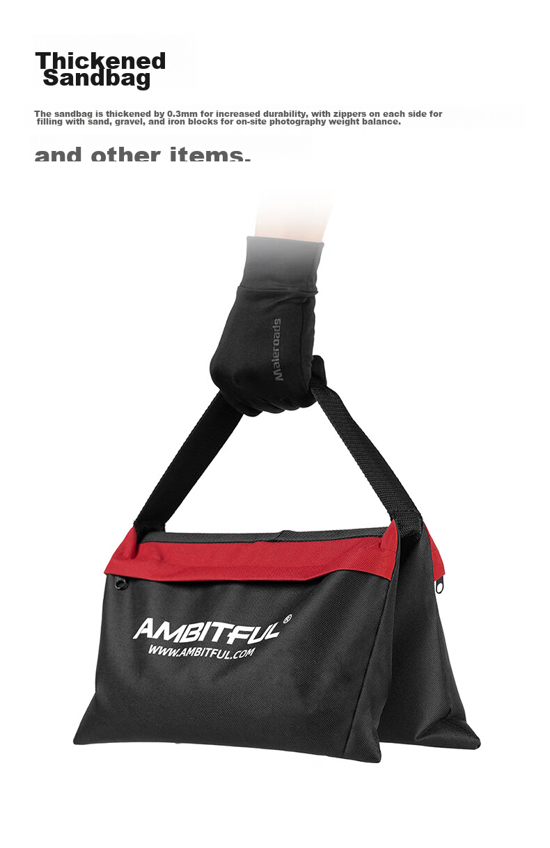 AMBITFUL Photography Weighted Double-Section Sandbag, Studio Photography And Film Lighting Suspension Arm Crossbar Balance Bag Accessory, Oxford Sandbag Ceiling Light Stand Weighted Bag Wear-Resistant Black Model 4