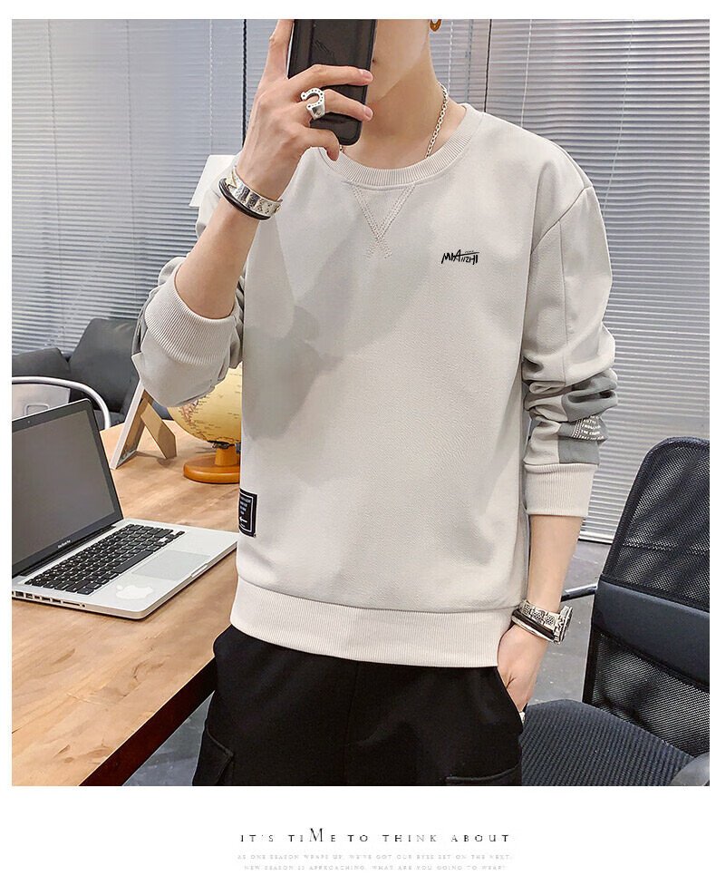 Mianzhi Men's Sweatshirt, Spring And Autumn Outdoor Sports Versatile Long-Sleeve Thin Undershirt, White, XL 12