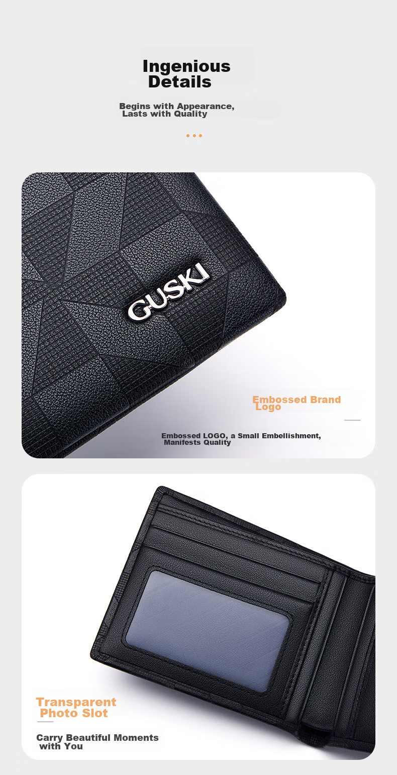 GUSKI Brand Men's Wallet, Short Genuine Leather Billfold Gift Box, Top-Grain Cowhide, Birthday Gift for Boyfriend Or Husband 8