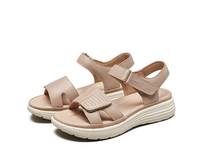 Yierkang Women's Shoes, Fairy-Style Wedge Sandals, Perfect for Dresses, Beach Shoes, Thick-Soled Mom Sandals, 18074W, Beige, Size 35 13