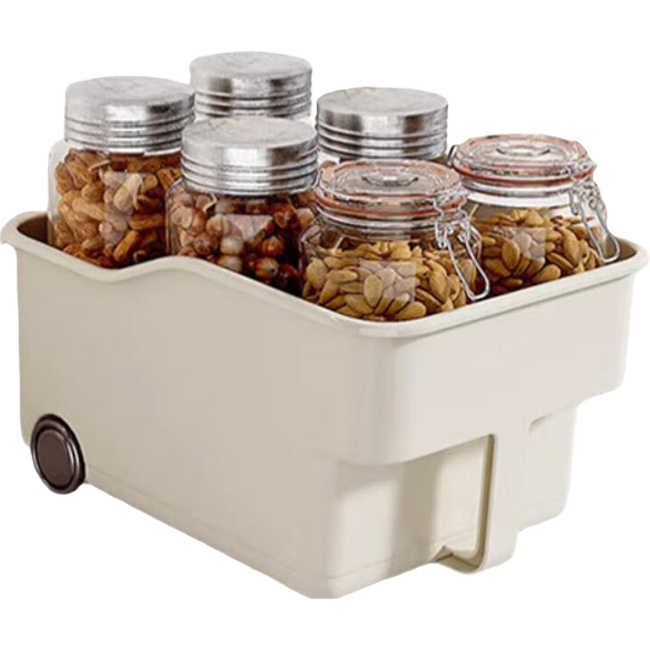 Baicaoyuan Kitchen Cabinet Storage Box with Handle And Wheels, High Shelf Organizer for Cupboards And Hanging Cabinets, Spice And Snack Storage Container, Set of 2