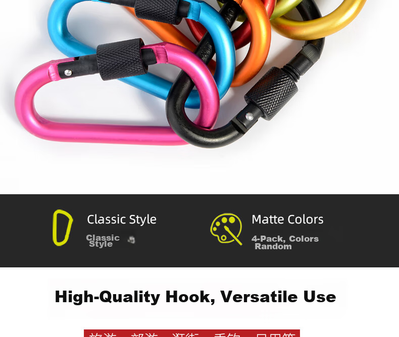 JAJALIN Multifunctional Quick-Release Aluminum Alloy Carabiner Keychain, Gray Single Pack, JA002 2