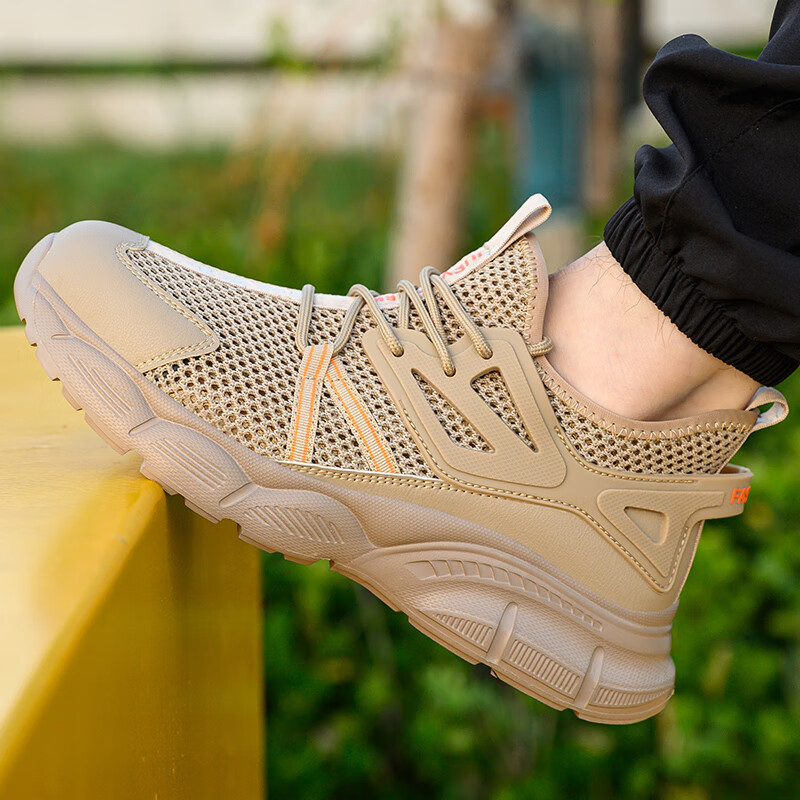Jiuzhou Wolf Warrior Summer Lightweight Breathable Anti-Smash and Anti-Puncture Safety Shoes 988 Insulated 6kV Camel Mesh Size 40