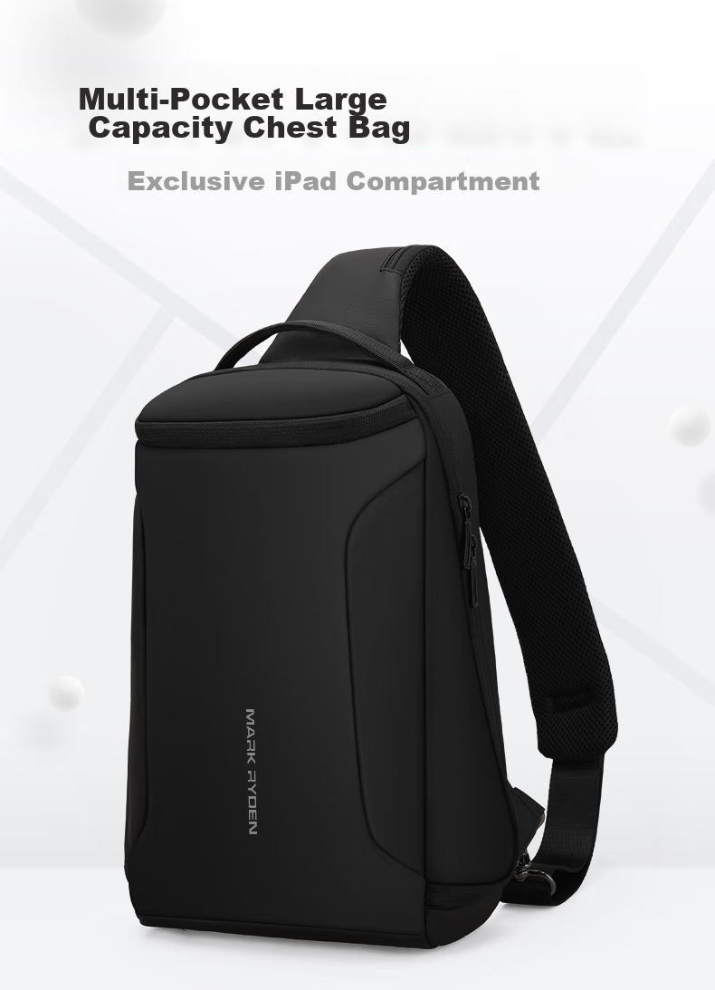 MARK RYDEN Men's Shoulder Bag, Business Casual Crossbody Bag, Water-Resistant Chest Pack, Fashionable Sports Mini Backpack MR7069 Elegant Black 1