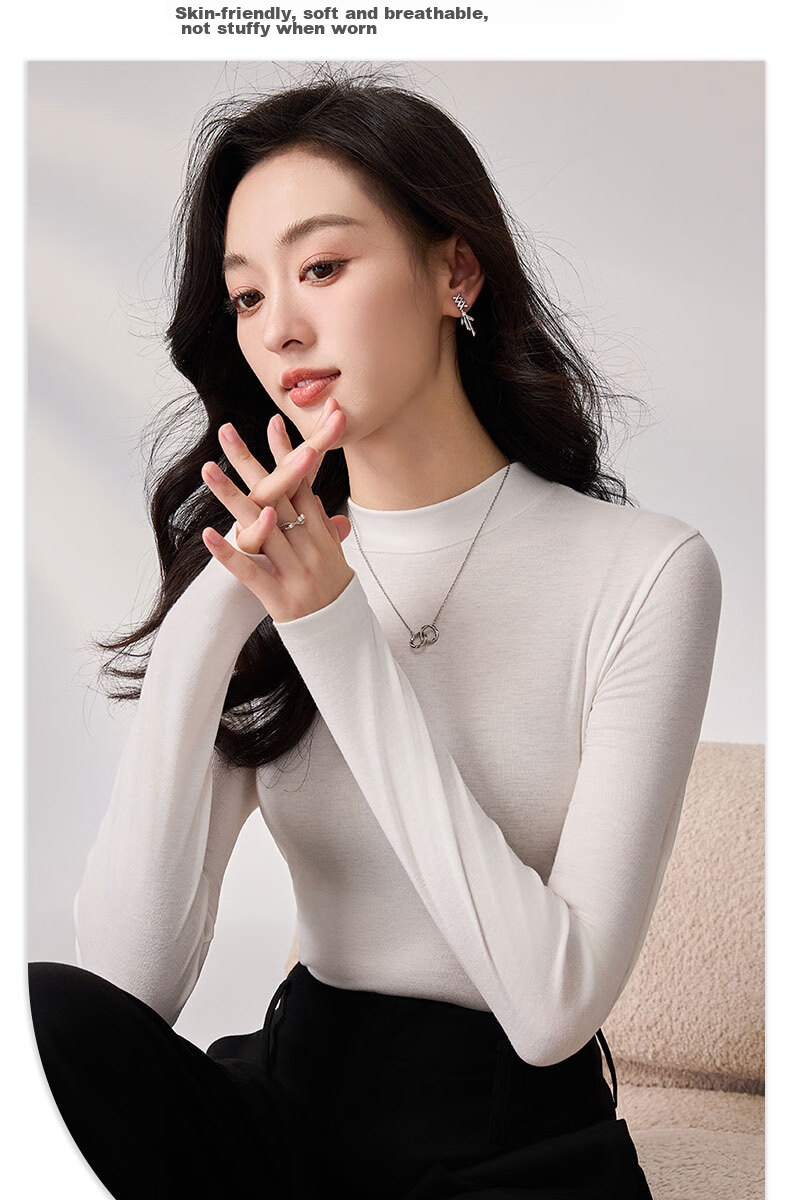 LangSha Spring And Autumn Modal Solid Color Low-Collar Base Shirt for Women, Slim-Fit Thin Inner Layer Long-Sleeve Slimming Stylish Top 3