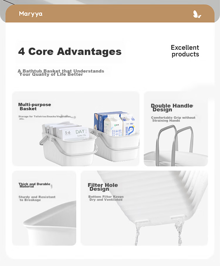 MARYYA Portable Shower Caddy, Bathroom Storage Basket, Bath Organizer for Students' Dormitory, [Large Capacity] Draining Shower Basket 2