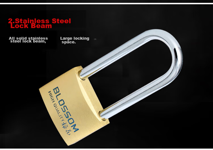BLOSSOM Brass Padlock, Long Shackle Lock, Indoor Door Dormitory Lock, Waterproof Rust-Proof Lock, Student Drawer Cabinet Lock BC074L 4