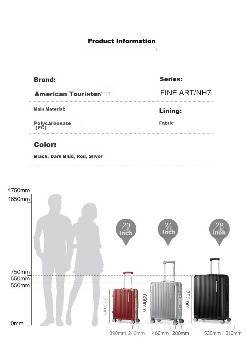 AMERICAN TOURISTER Luggage, 24-Inch Large Capacity Suitcase, PC Material Travel Case, Frame Case with Password Lock, NH7, Black 9