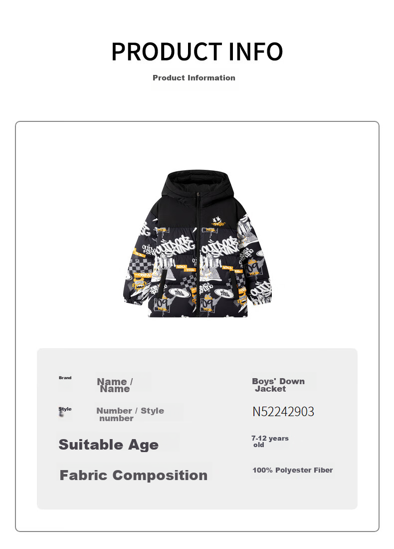 361° Kids Down Jacket 2025 Winter Boys Hooded Thickened Windproof Warm Coat Black 140 34