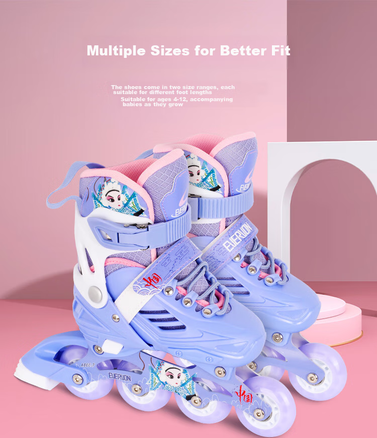 EVERVON Roller Skates for Children, Inline Skates with Full Lighting, Model 388, Includes Free Helmet And Protective Gear, Purple, Size M (Suitable for Ages 6-12) 4