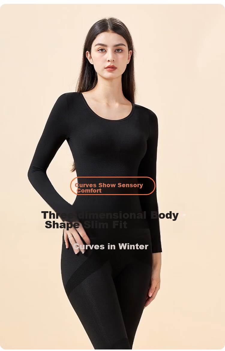 LangSha Women's Seamless Thin Autumn And Winter Thermal Underwear Set, Medium Thickness, Body-Shaping Base Layer, Black, Size M 7
