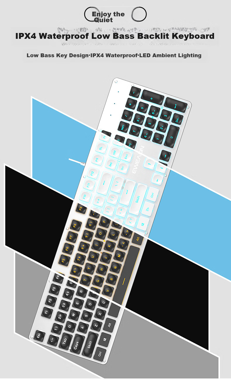 EWEADN GX710S Mechanical-Feel Wired Keyboard, Wireless Office Desktop Computer Laptop 104-Key Mouse Set, Low-Profile Membrane Gaming E-Sports Mouse Peripherals 3