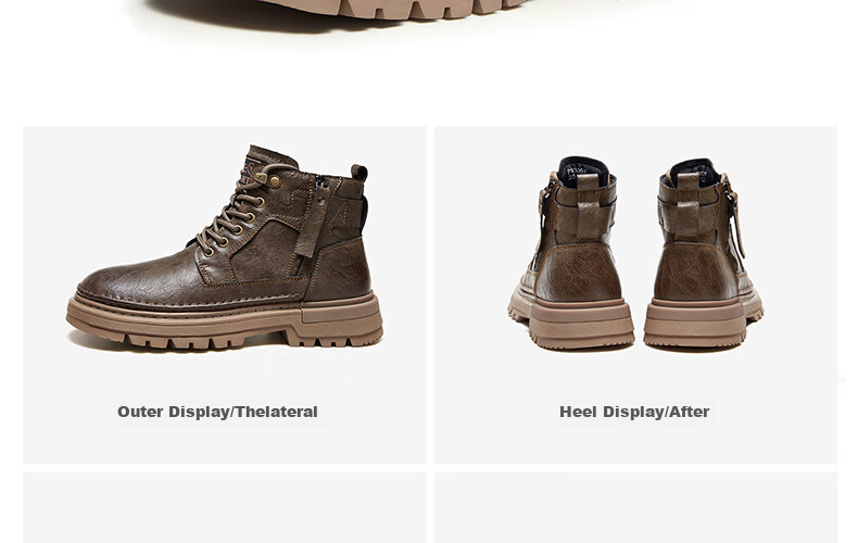 CAMEL Brand Martin Boots, Outdoor Casual Work Boots, British Style Motorcycle Men's Shoes, P14W342602, Khaki, Size 40 31