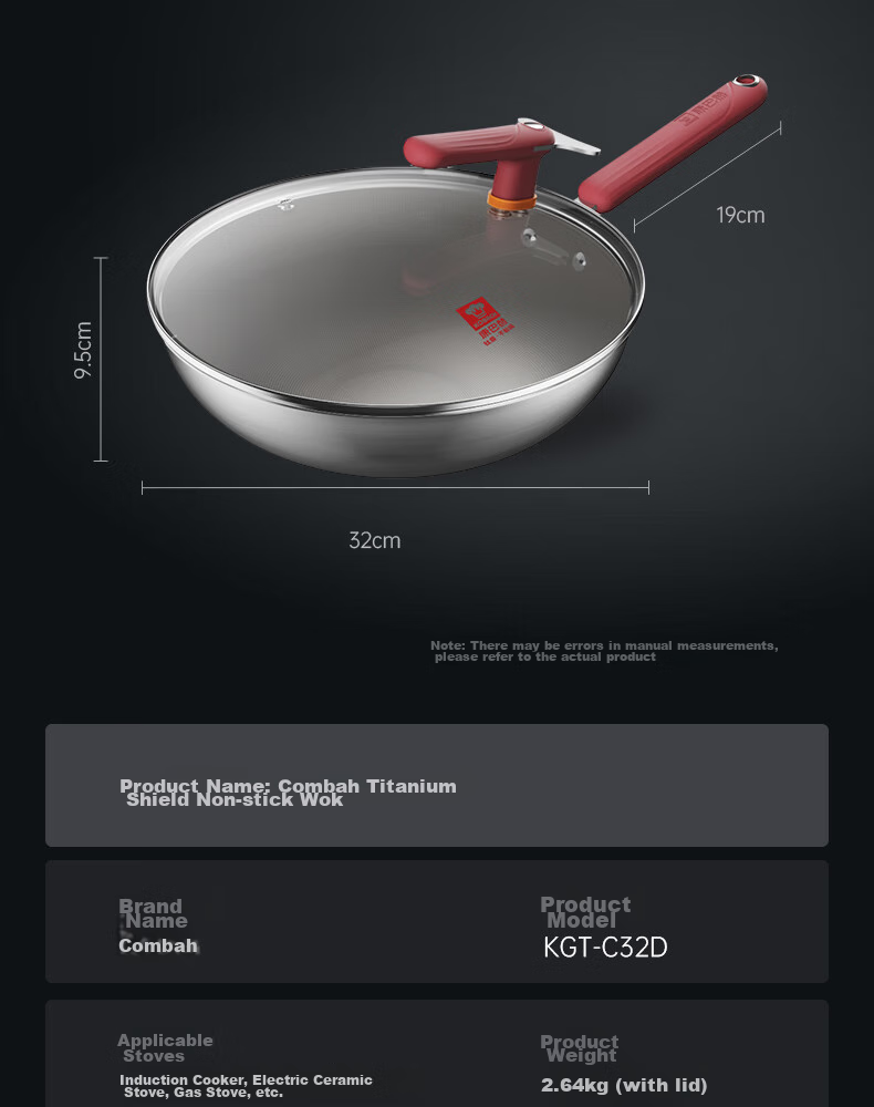 Kobach Wok, Non-Coated Titanium Shield Non-Stick Pan, Low-Smoke Flat-Bottom Cooking Pan for Home Use, Compatible with Induction Cooker And Open Flame 15