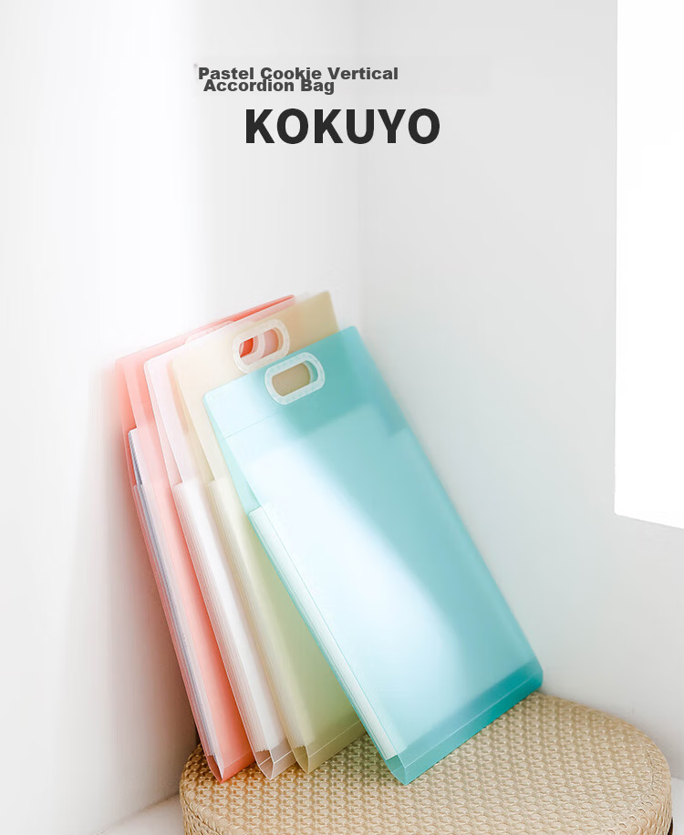 KOKUYO A4 Handheld Accordion File Folder, Light Color Cookie Design, 12 Layers, 13 Pockets, Leak-Proof Hidden Clasp, Horizontal Style, PP Material, Exam Season Storage, Back-To Season, with Handle 1